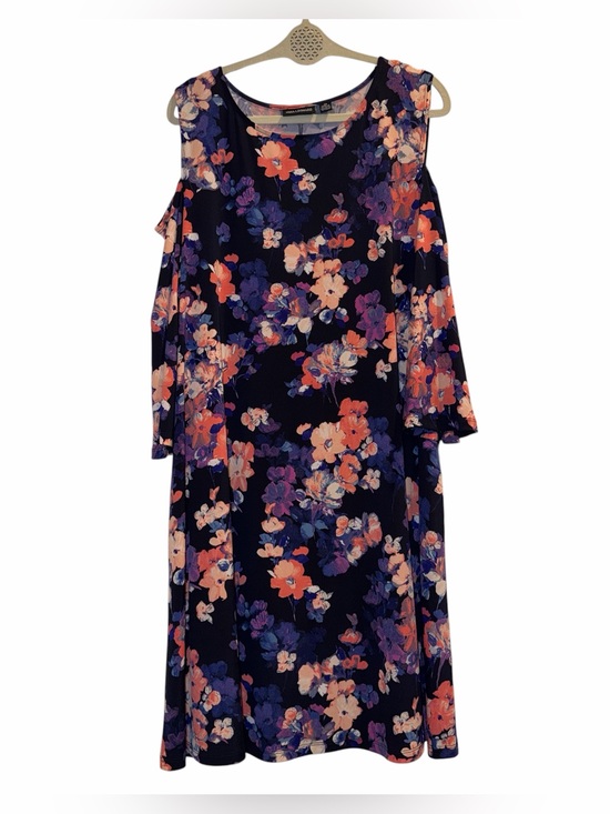 Nina Leonard Dresses & Skirts - NINA LEONARD 2X Cold Shoulder Dress Pockets Navy Floral Bell Sleeve Boho Resort